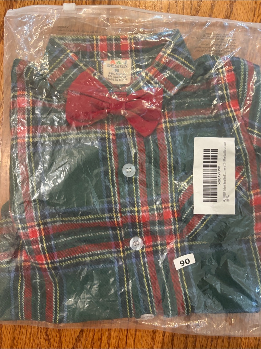 Red and Green Plaid Button-Down with Red Bow Tie